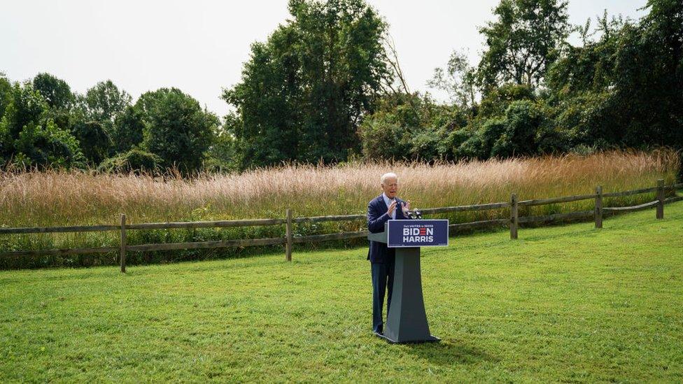 Mr Biden called the president an "arsonist" at a campaign stop in Delaware