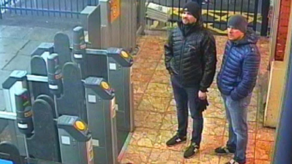 Two suspects pictured on CCTV at Salisbury train station, England, in March 2018