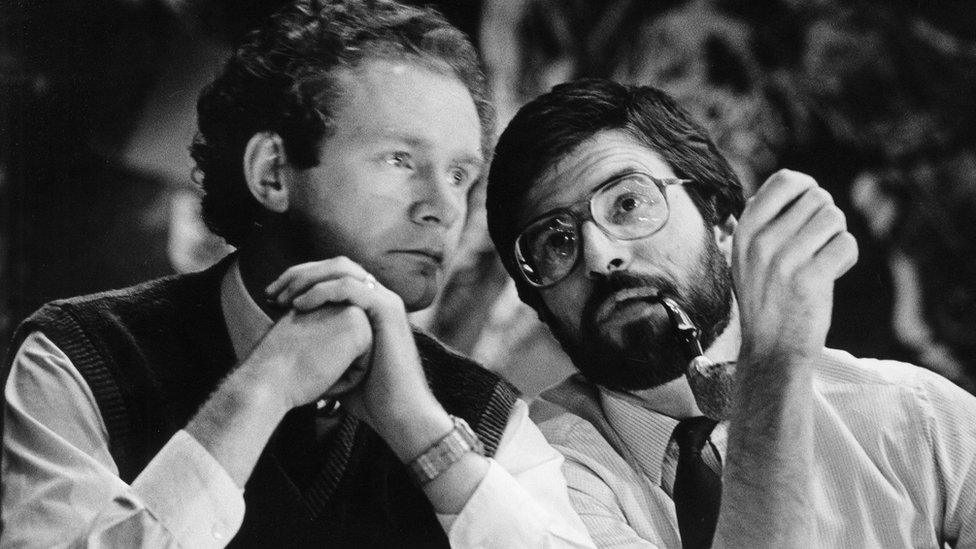 Martin McGuinness and Gerry Adams at the Sinn Féin Ard Fheis in 1985