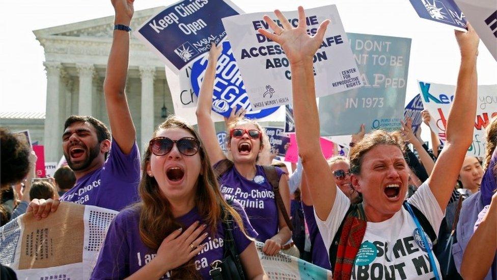 Protesters celebrate after the US Supreme Court strikes down a restrictive 2012 Texas abortion law.