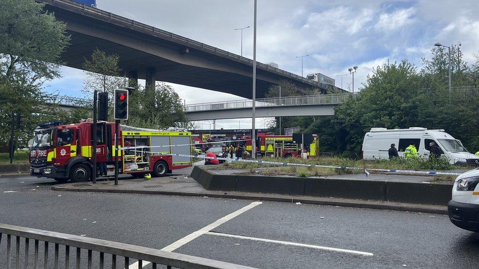 Multiple fire engines at the scene