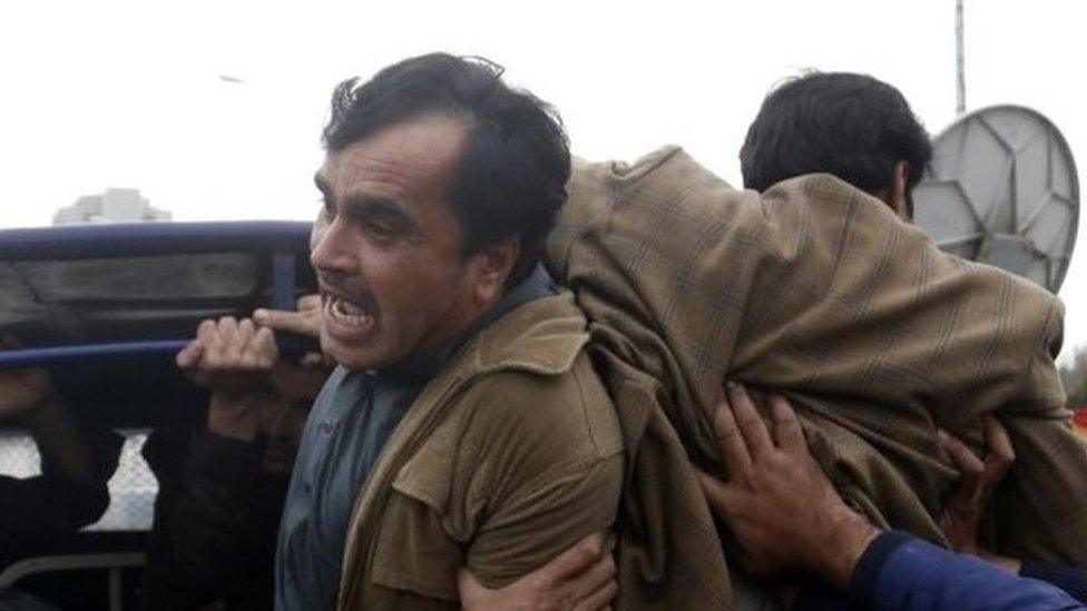 Security officials arrest supporters of Pashtun Tahaffuz Movement (PTM) during a protest in Islamabad, Pakistan, 05 February 2019.