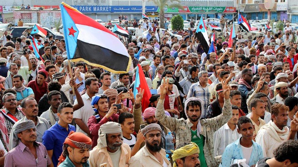 Southern separatists take part in an anti-government protest in Aden on 28 January 2018