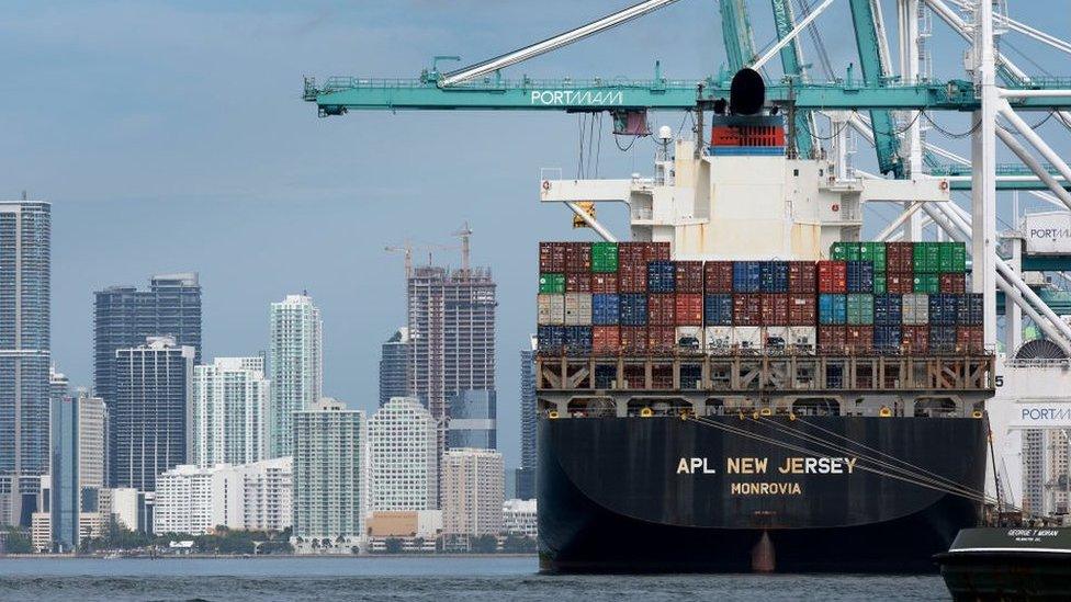 Freight ship docked at a port