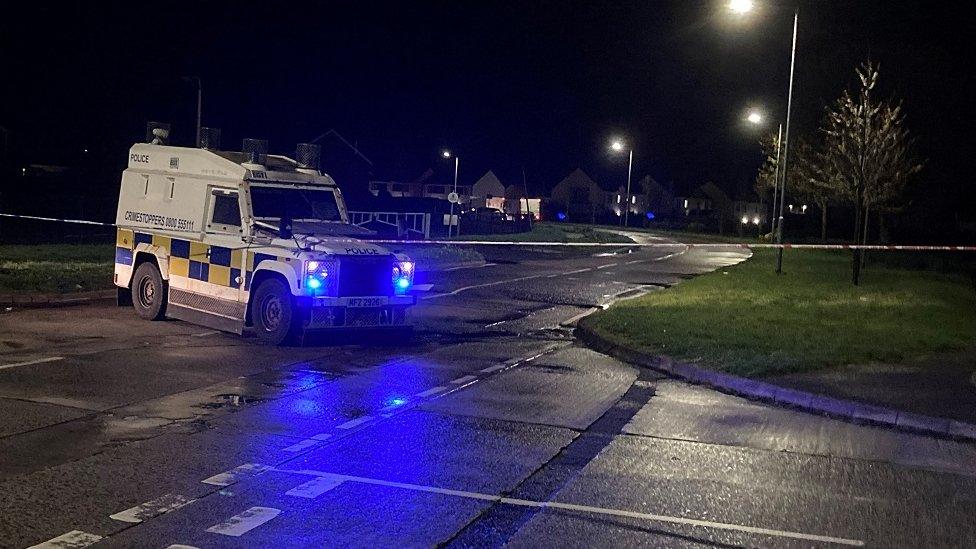 A police Land Rover at a cordon on Circular Road in Newtownards