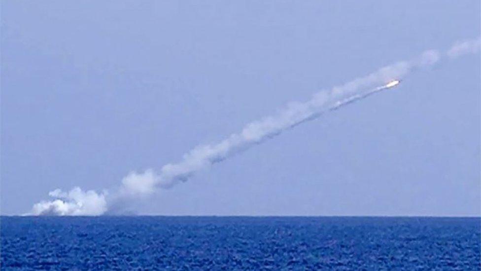 Cruise missile fired from Russian ship (Russian Defence Ministry handout)