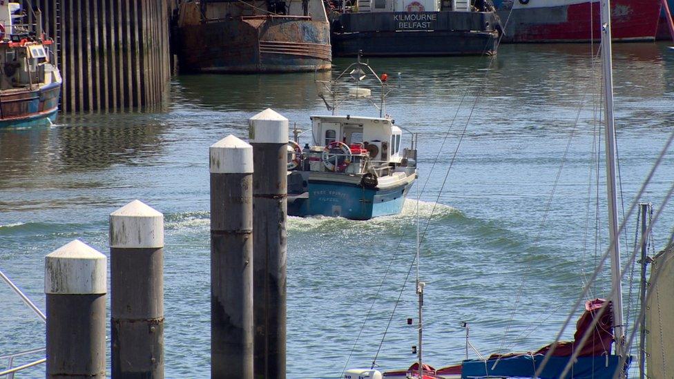 A fishing boat leaves Kilkeel harbour