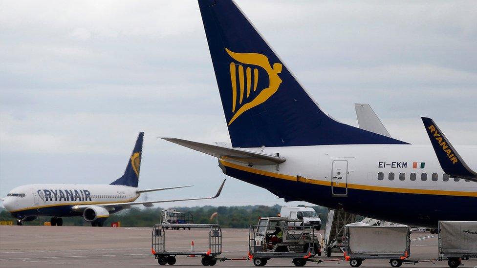 A Ryanair aircraft is parked at Manchester Airport in Manchester, north-west England, Britain, May 26, 2015.