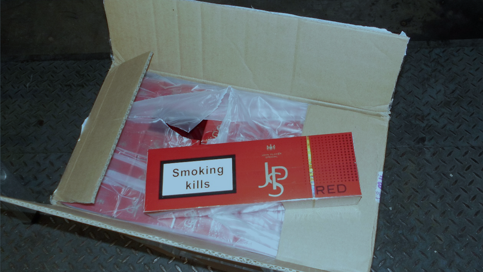 Box of counterfeit cigarettes