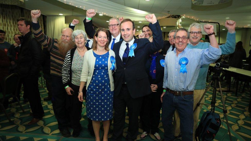 Conservative candidate Aaron Bell is declared the winner of the Newcastle-Under-Lyme seat