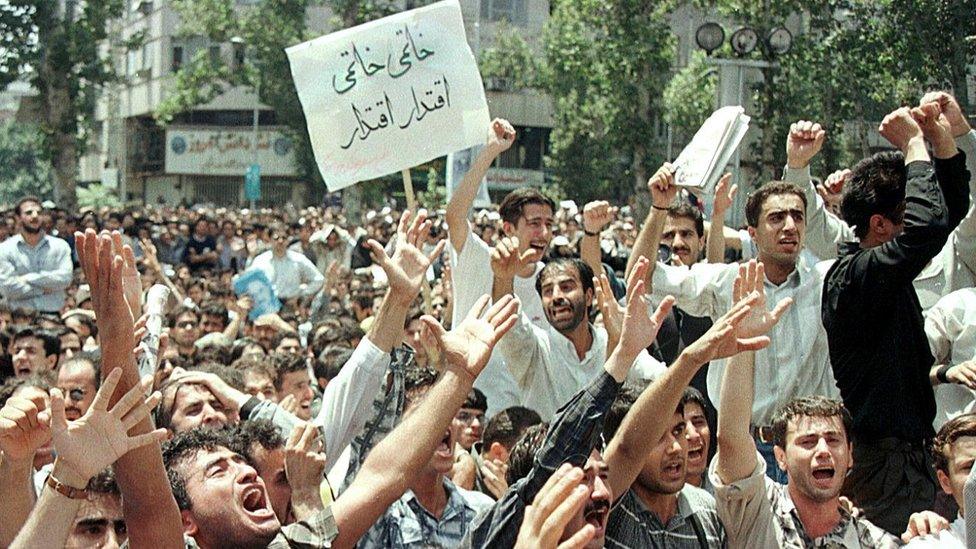 Students demonstrate in the centre of Tehran 10 July 1999