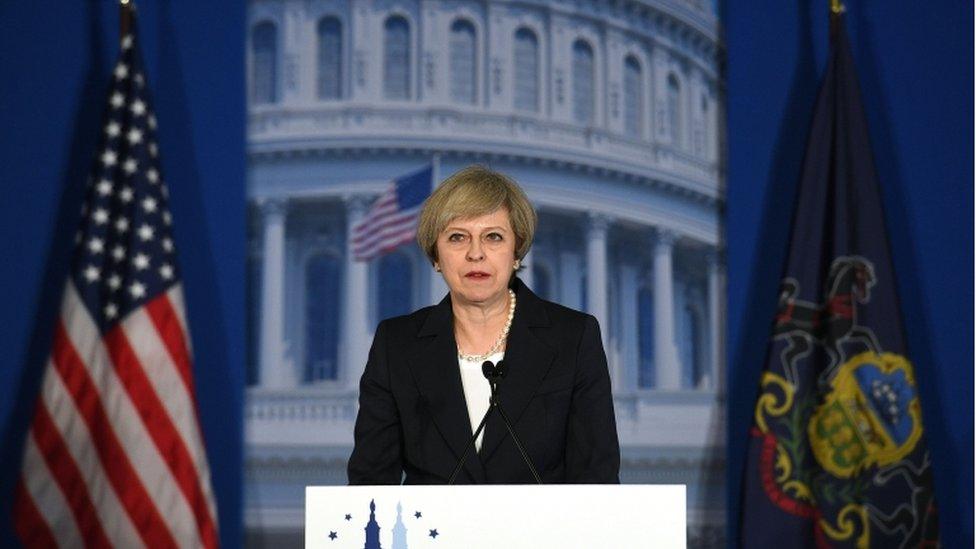 Theresa May gives her speech in Philadelphia