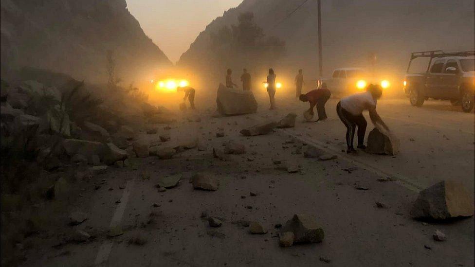 Aftermath of a rockslide caused by the earthquake in Kern County, California, U.S., July 5, 2019,