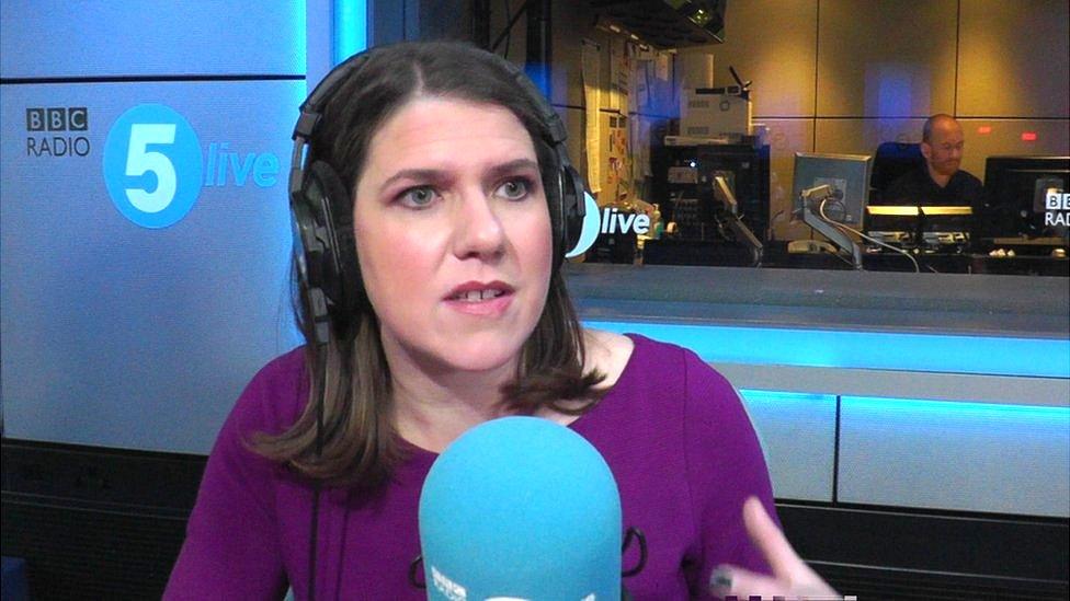 Jo Swinson in the 5 Live radio studio