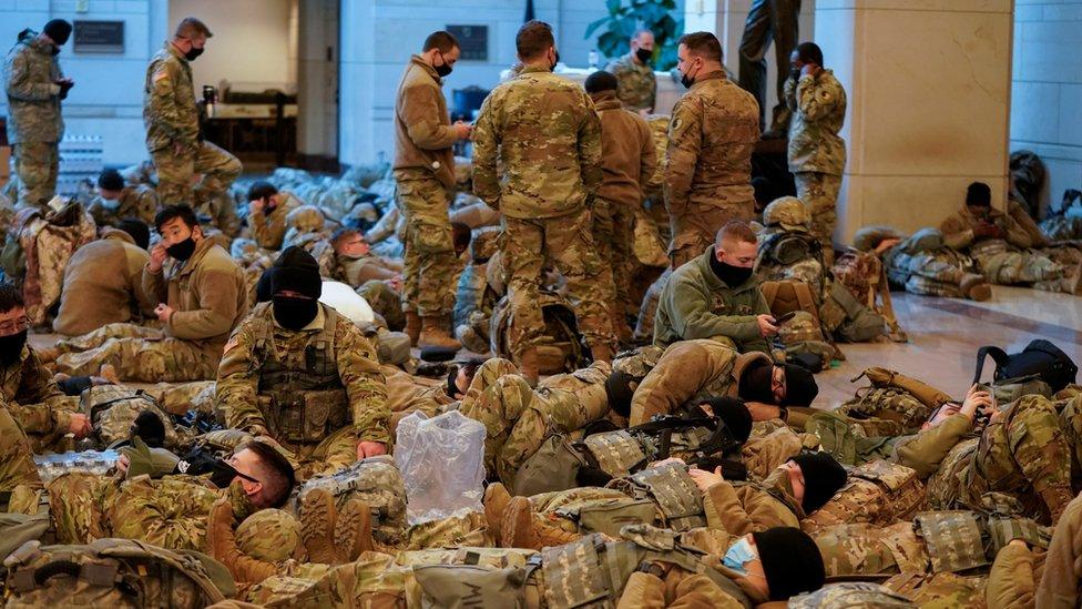 National Guard troops inside Capitol building