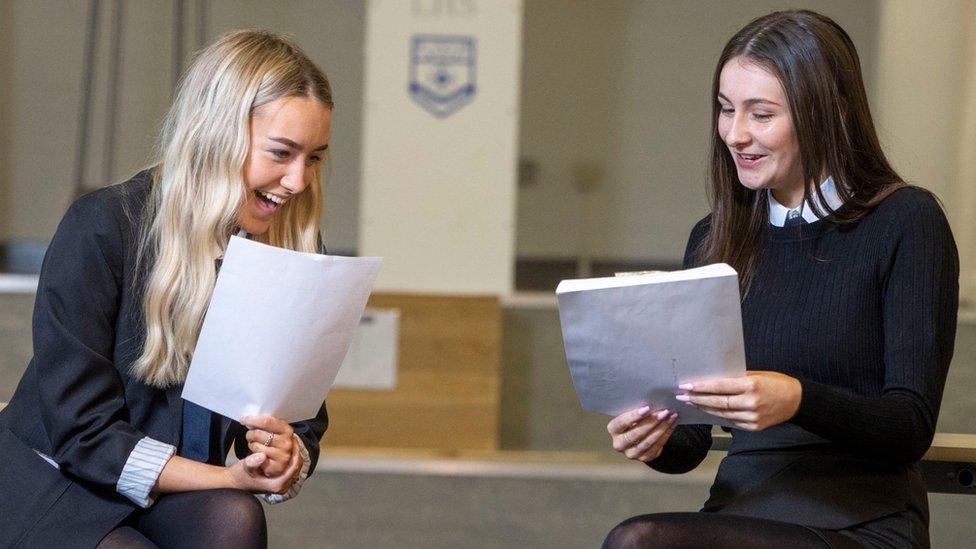 Pupils receiving exam results