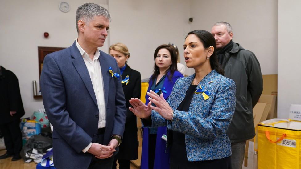 Home Secretary Priti Patel with the Ambassador of Ukraine to the UK, Vadym Prystaiko