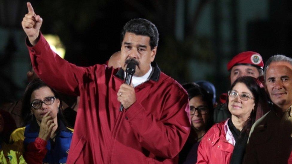 Venezuela"s President Nicolas Maduro (C) speaks during a meeting with supporters in Caracas, Venezuela July 30, 2017.