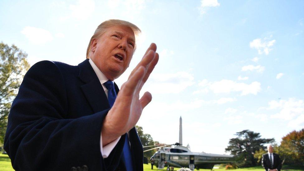 US President Donald Trump speaks to the press before departing the White House in Washington, DC on November 8, 2019.