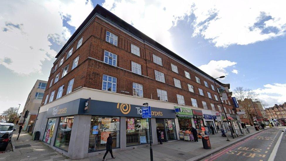 Google StreetView image of Astoria Mansions, an apartment block which is located above a row of shops