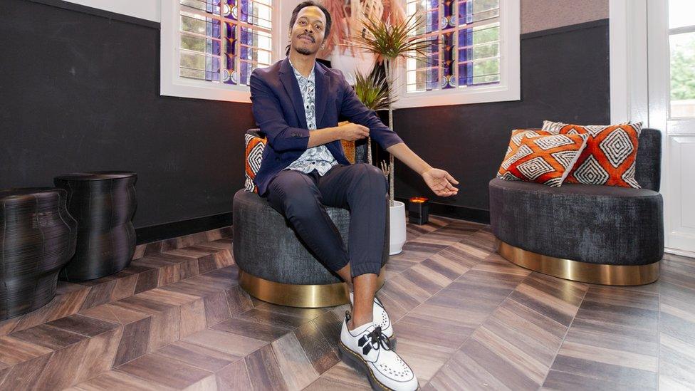 Dutch singer Jeangu Macrooy poses during a press meeting on March 5, 2020 in Amsterdam, Netherlands