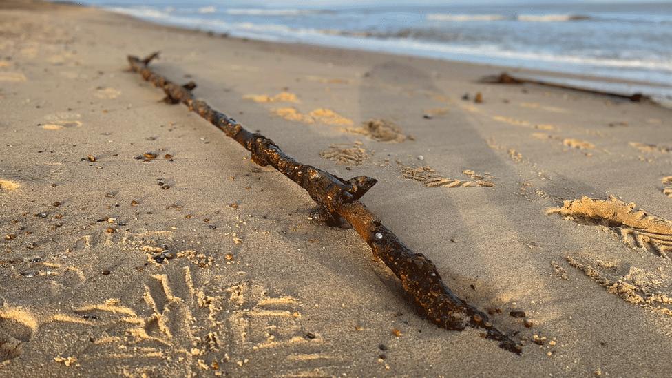 Part of the sea defence remnants at Minsmere