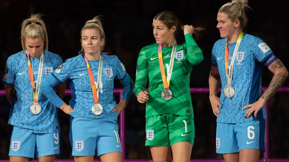 Rachel Daly, Lauren Hemp, Mary Earps and Millie Bright.