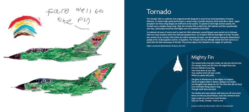 Jack's drawings of Tornado planes and the accompanying text