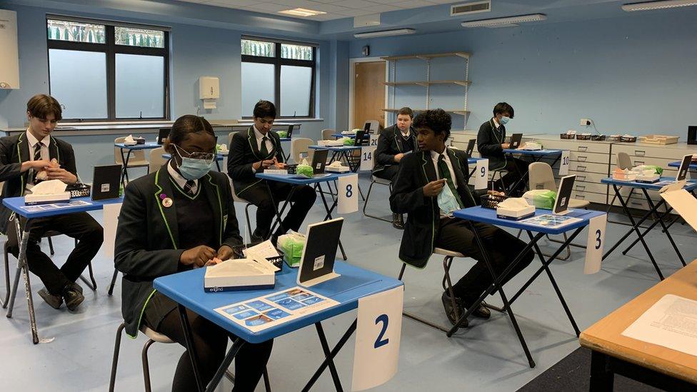 secondary school students taking Covid tests.