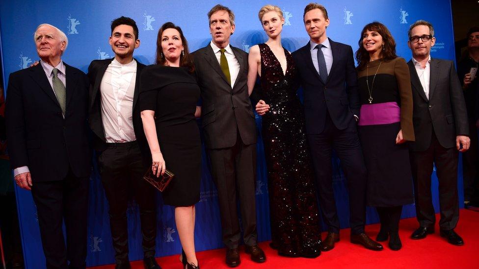 John le Carré with Susanne Bier (second from right) and the cast of The Night Manager