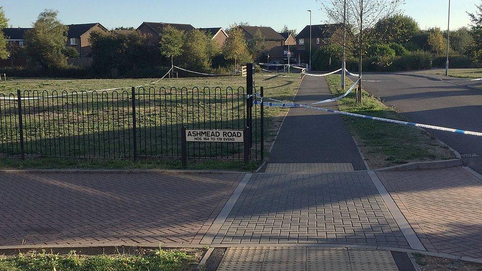 The police cordon at Ashmead Road, Bedford