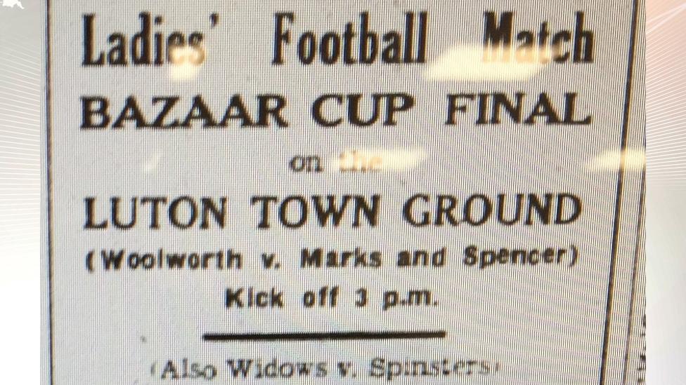 Newspaper advert from 1935 for women's football matches in Luton