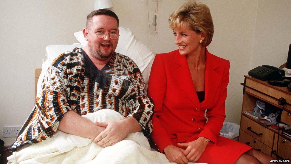 Princess Diana at a London Aids clinic in 1996. Like Harry, she was known for raising awareness of HIV and Aids.