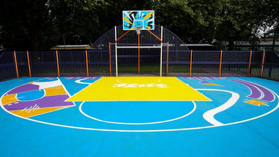 Newly unveiled basketball court