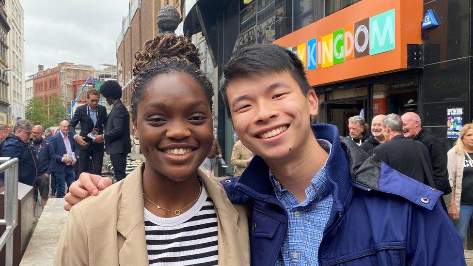 Florence Onyiuke (left) with classmate from Frederick Douglass Global Fellowship Samuel Li.