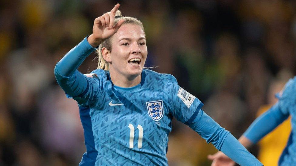 Lauren Hemp celebrates her goal in the World Cup semi-final