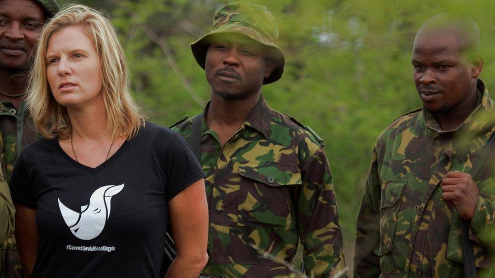 Activist Jamie Joseph (front left) and rangers in South Africa