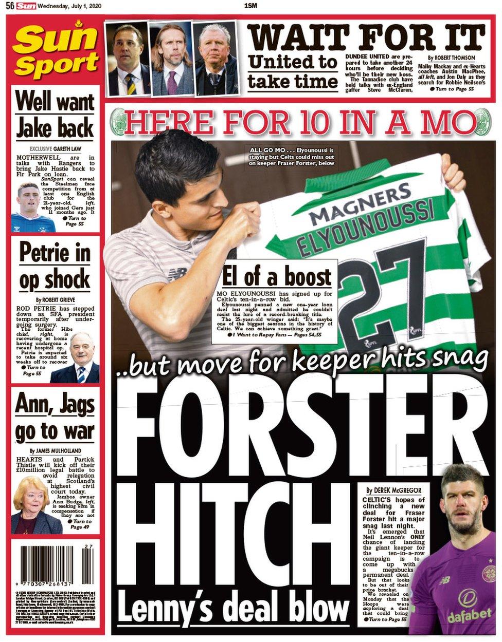 The back page of the Scottish Sun on 010720