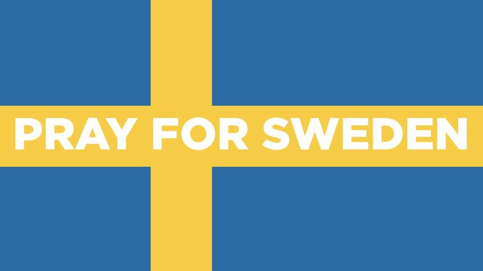 The Swedish flag with the text: Pray for Sweden