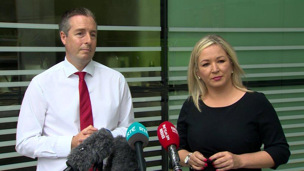 The first and deputy first ministers at the Royal Victoria Hospital in Belfast