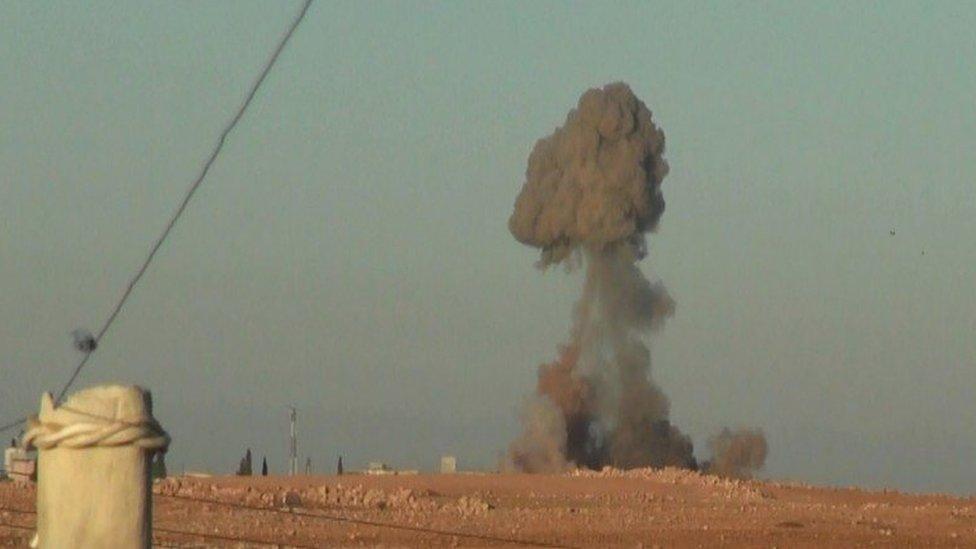 Photo published by IS purportedly showing a suicide bomb explosion targeting the Turkish army near al-Bab (23 November 2016)