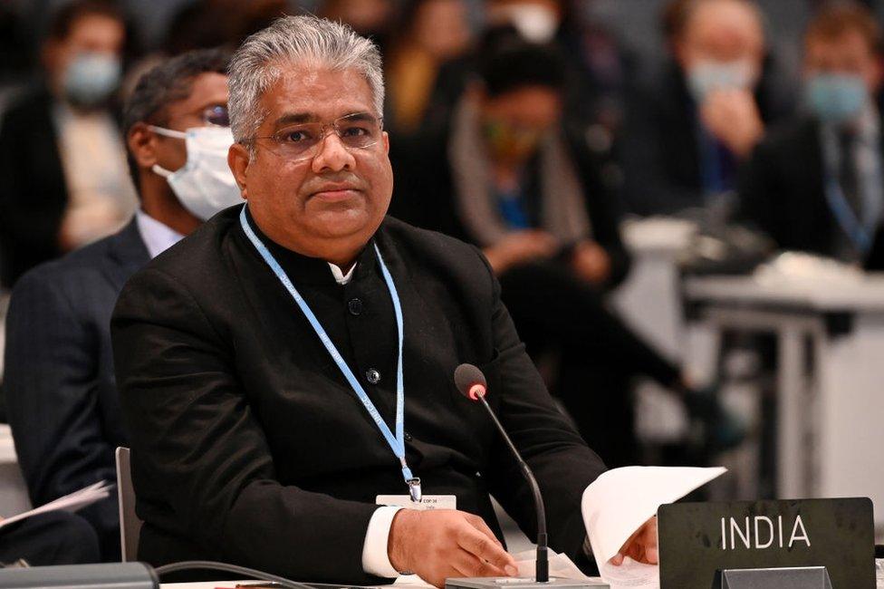 Bhupender Yadav, Minister of Environment, Forest and Climate Change of India during the stocktake plenary at SECC on November 13, 2021 in Glasgow, Scotland.