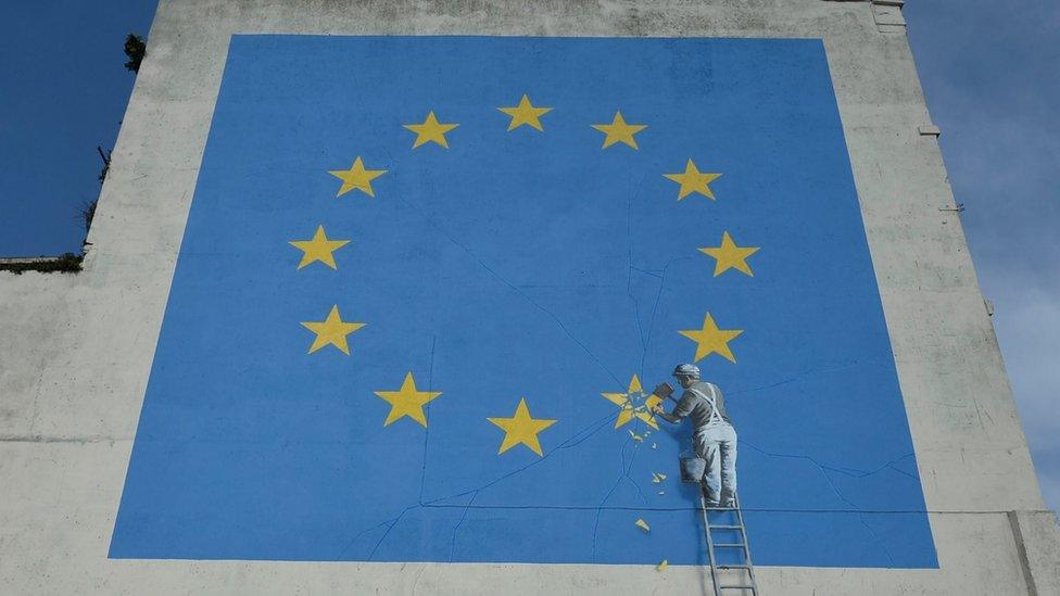 A European Union flag on the side of a building in Dover