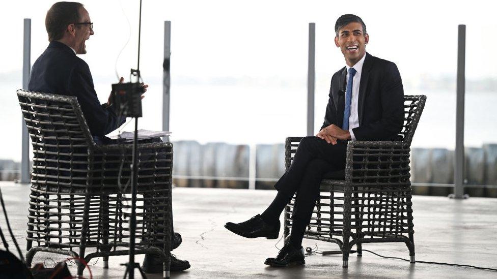 Chris Mason interviewing Rishi Sunak in California in March