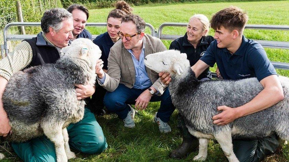 Matt Bagley, head of agriculture at Newton Rigg College, with Spencer Hannah of The Herdy Company, Amanda Carson of the Herdwick Sheep Breeders Association, and students from Newton Rigg college.