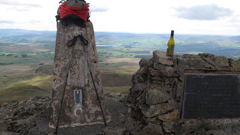 The old plaque at the summit of Arenig Fawr