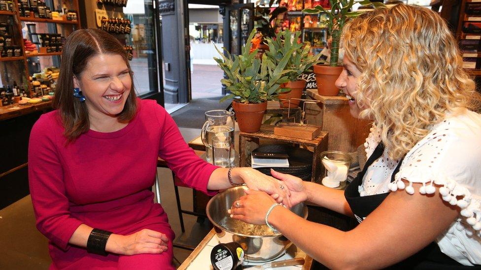 Jo Swinson at Bournemouth branch of cosmetics chain Lush