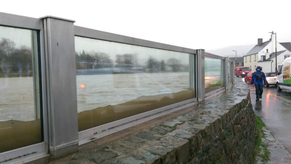 Glass barriers in use in Keswick, Cumbria - 5 December 2015