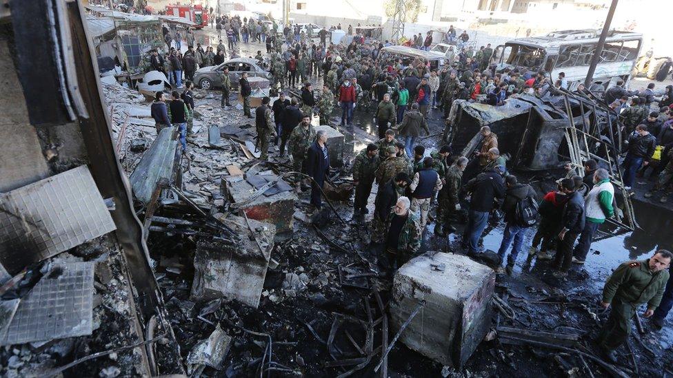 Site of multiple bombings near the Sayyida Zeinab shrine south-east of Damascus on Sunday