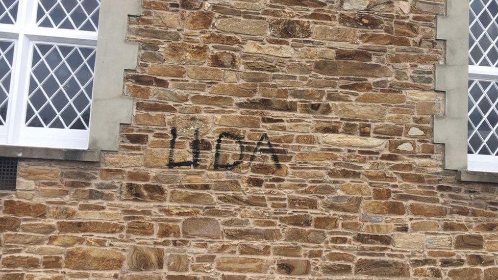 UDA and UFF graffiti on St Mary's church